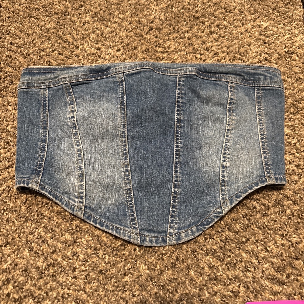Denim zip up tube top